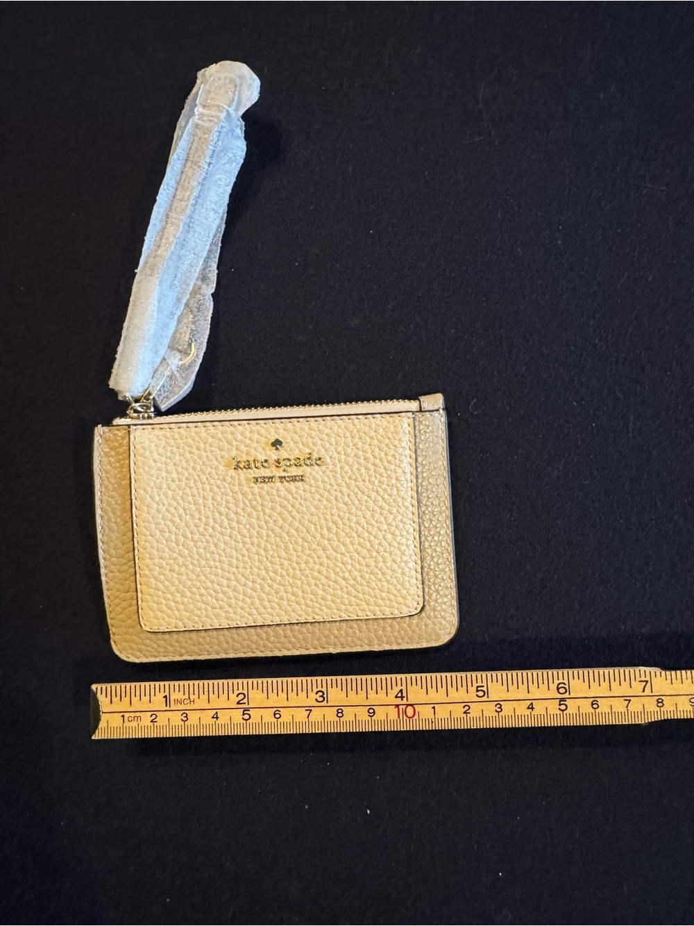 kate spade cream and tan pebbled leather card pouch key holder wristlet